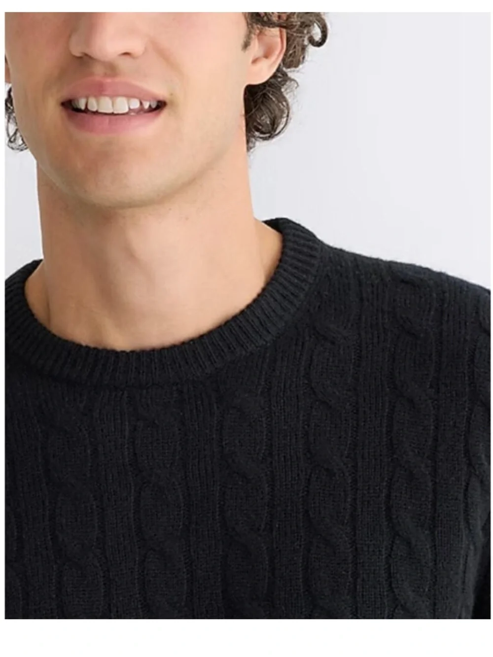 J. Crew 100% Cashmere Black Cable Knit Crewneck Sweater Large AZ972